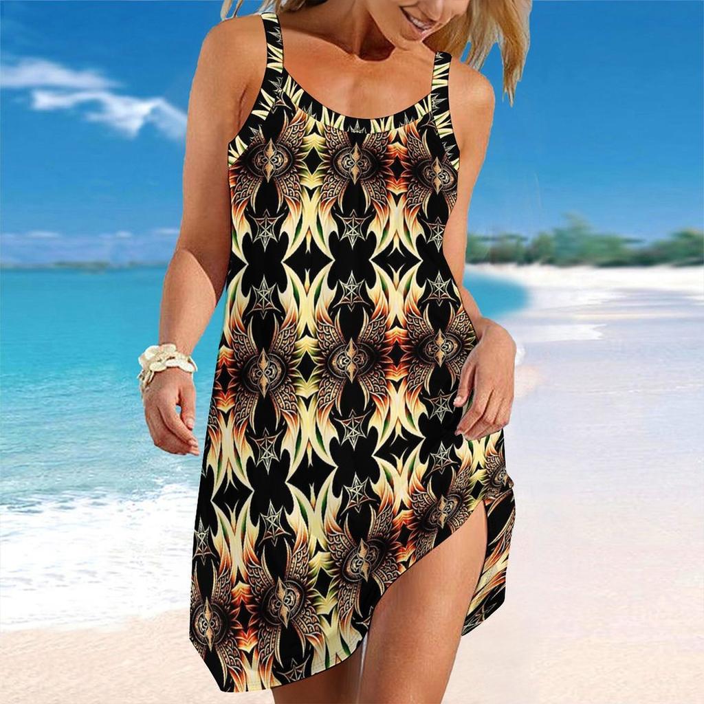 Women's Beach Dress Mini Dress Tropical Scenery Print Casual Modern Dress Sleeveless Loose Fit Outdoor Daily Summer