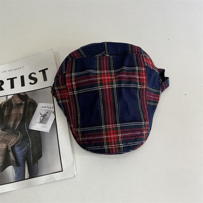 

Клетчатая ретро кепка женская винтажная в стиле spice girl, ветрозащитная, для большой окружности головы, с утиным козырьком, британский берет для весны и осени, мужской M（56-58cm） тёмно-синий