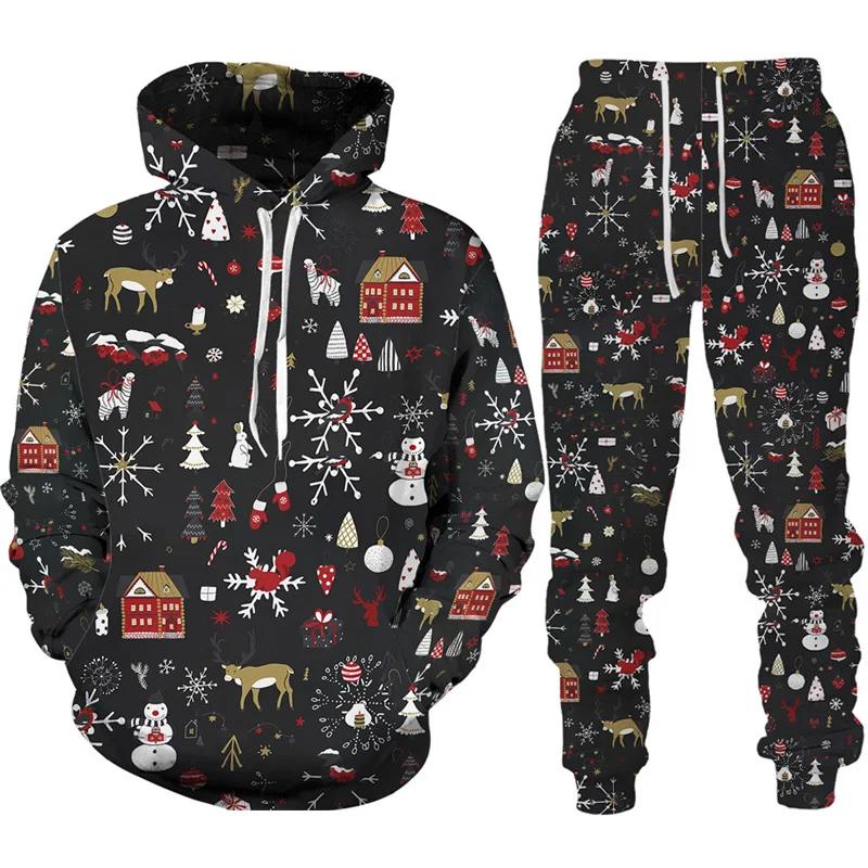 New Year Christmas Hoodies Sets Y2k Men Pants Santa Claus Men's 3D Printed Tracksuit Set Novelty Oversize Loose Man Streetwear