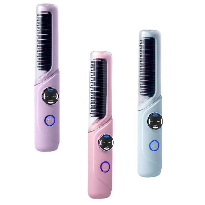 Tragbarer Mini-Akku-Haarglätter & Heißluftkamm für voluminöses glattes Haar