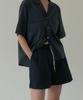 Lingseoul Half Cotton Banding Pants-Navy