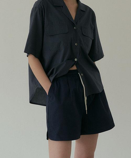 Lingseoul Half Cotton Banding Pants-Navy