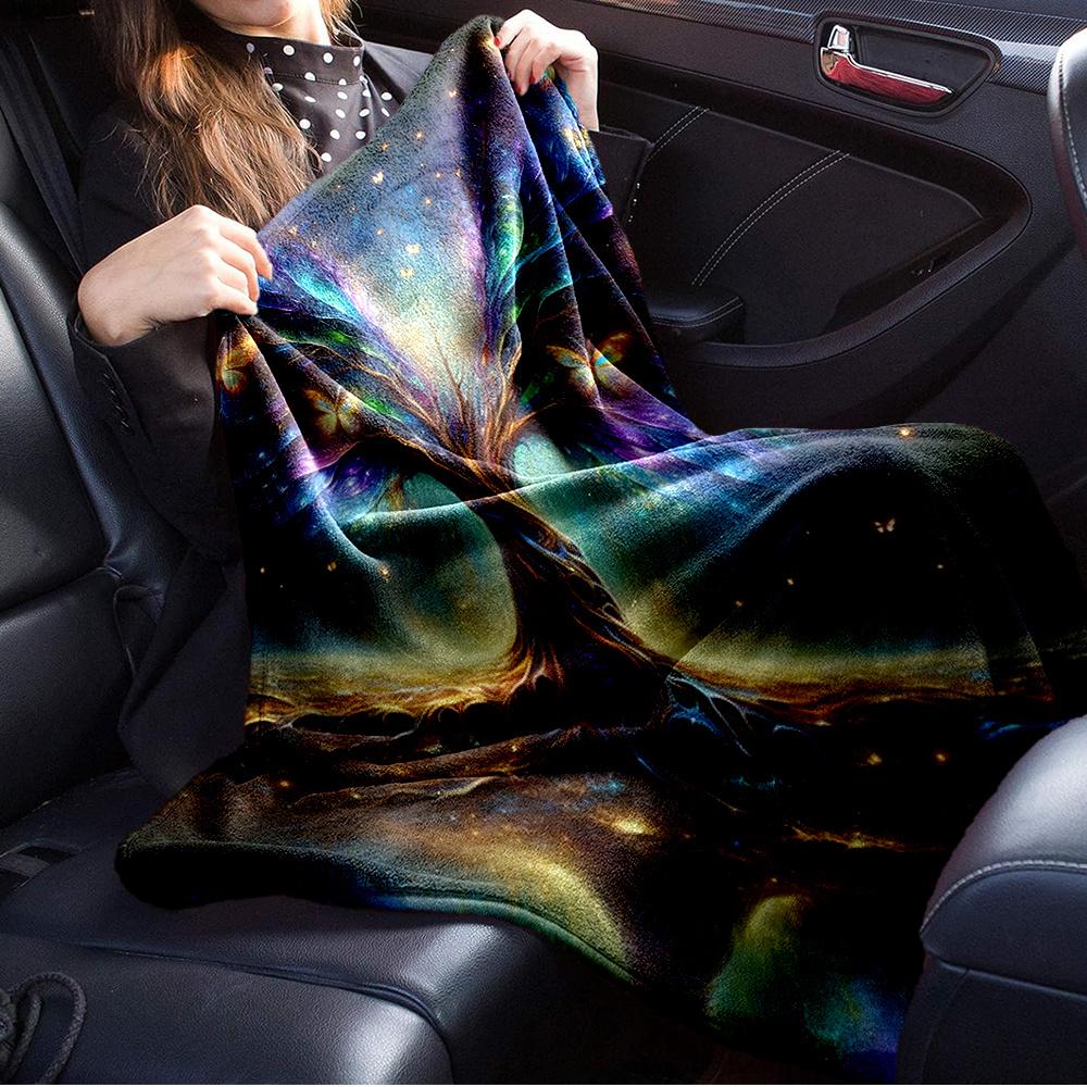 For Tree of Life,Butterflies,Cosmic Energy-Themed Flannel Blanket, Glam Style, Digital Print, All-Season Comfort, Tear-Resistant, Knitted Cr