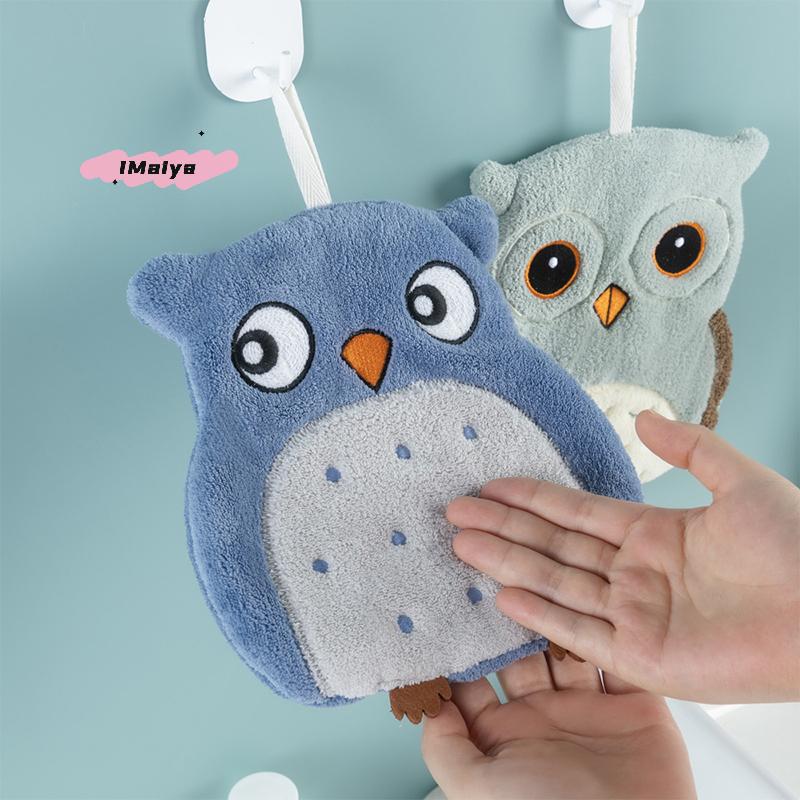 M-Cute Owl Coral Fleece Wall-Mounted Hand Towel, Super Absorbent & Quick-Dry Hanging Kitchen Bath Towel With Hanging Loop