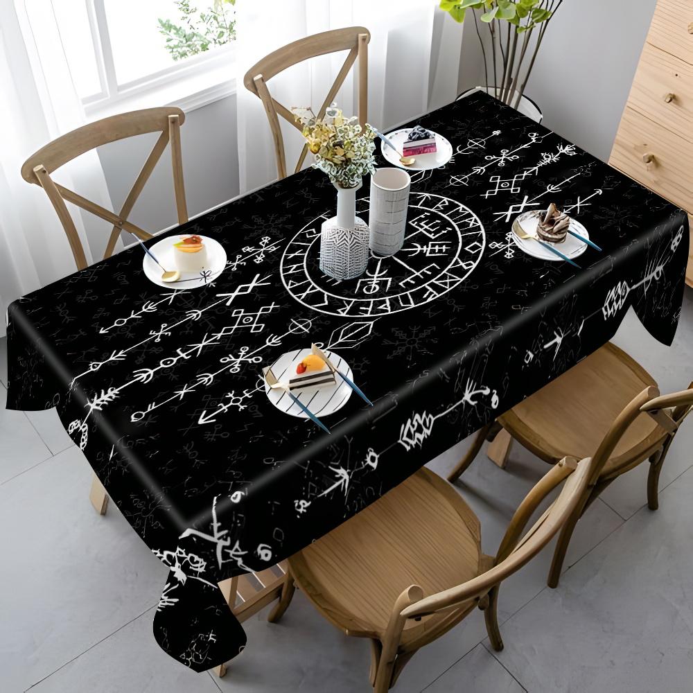 Viking Mystical Rune Rectangle Tablecloth Table Decor Reusable Scandinavian Kitchen Dining Tablecloth Holiday Party Decor