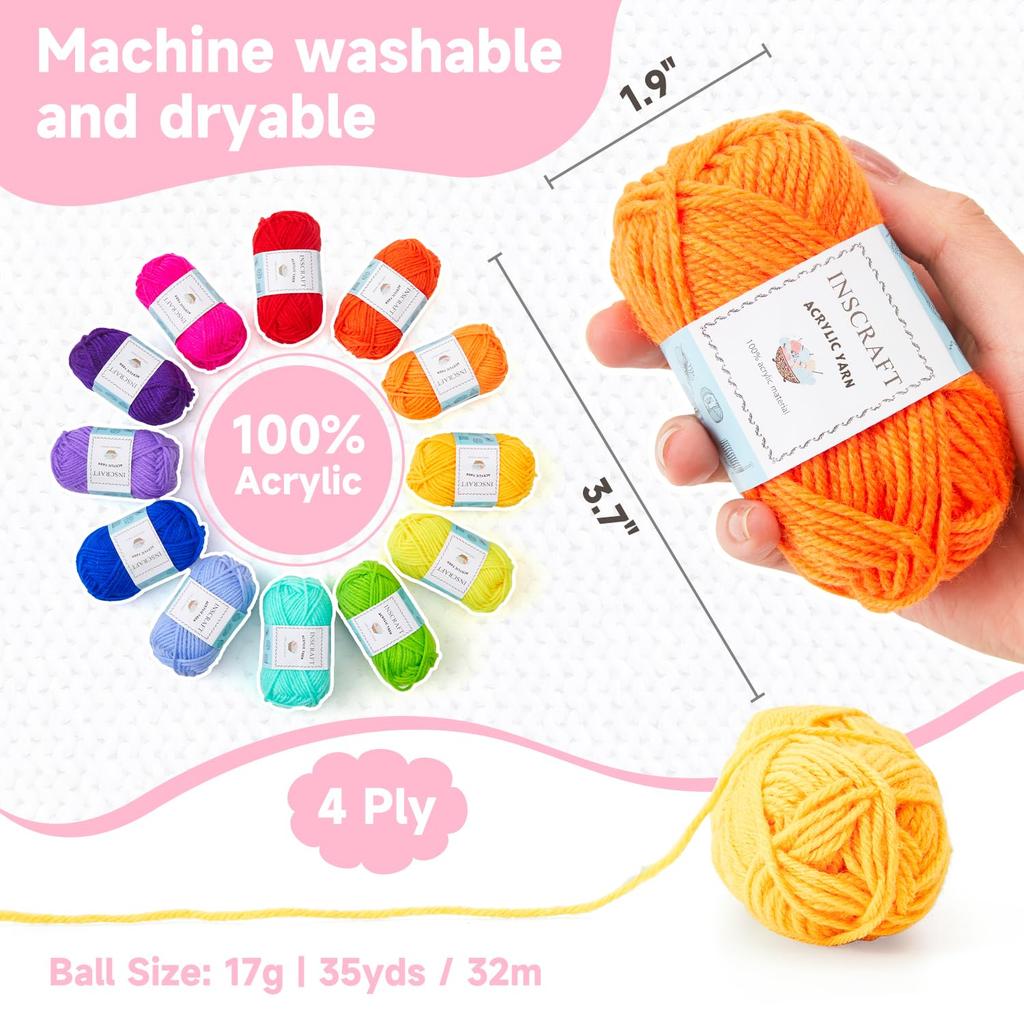 Inscraft Акрил 40 16 г за Включает Крючок Шитьё и Ряд Мягкая Чистка Вязание Чехол Отличный День Пряжа, Цвета, Моток, Крючки, Спицы, Маркеры.