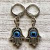 New Gothic Charm Sliver Color Fatima's Hand Turkish Blue Eyes Devil's Eye Dangle Earrings for Women Men Halloween Amulet Jewelry