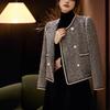 Elegant French Wool-Blend Tweed Double-Breasted Jacket for Women