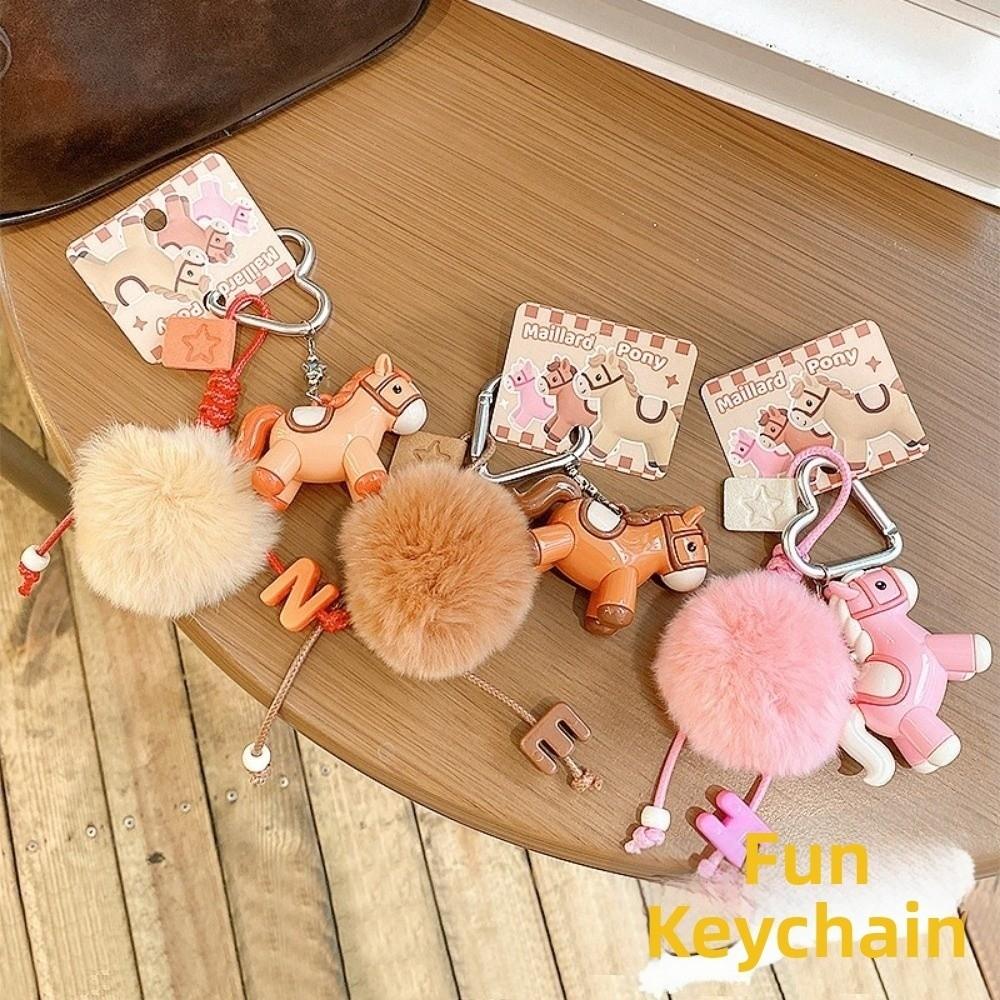 with Ball Horse Keychain Chinese Style New Year Keyring Cute Plush Pony Keychain Kids Gifts