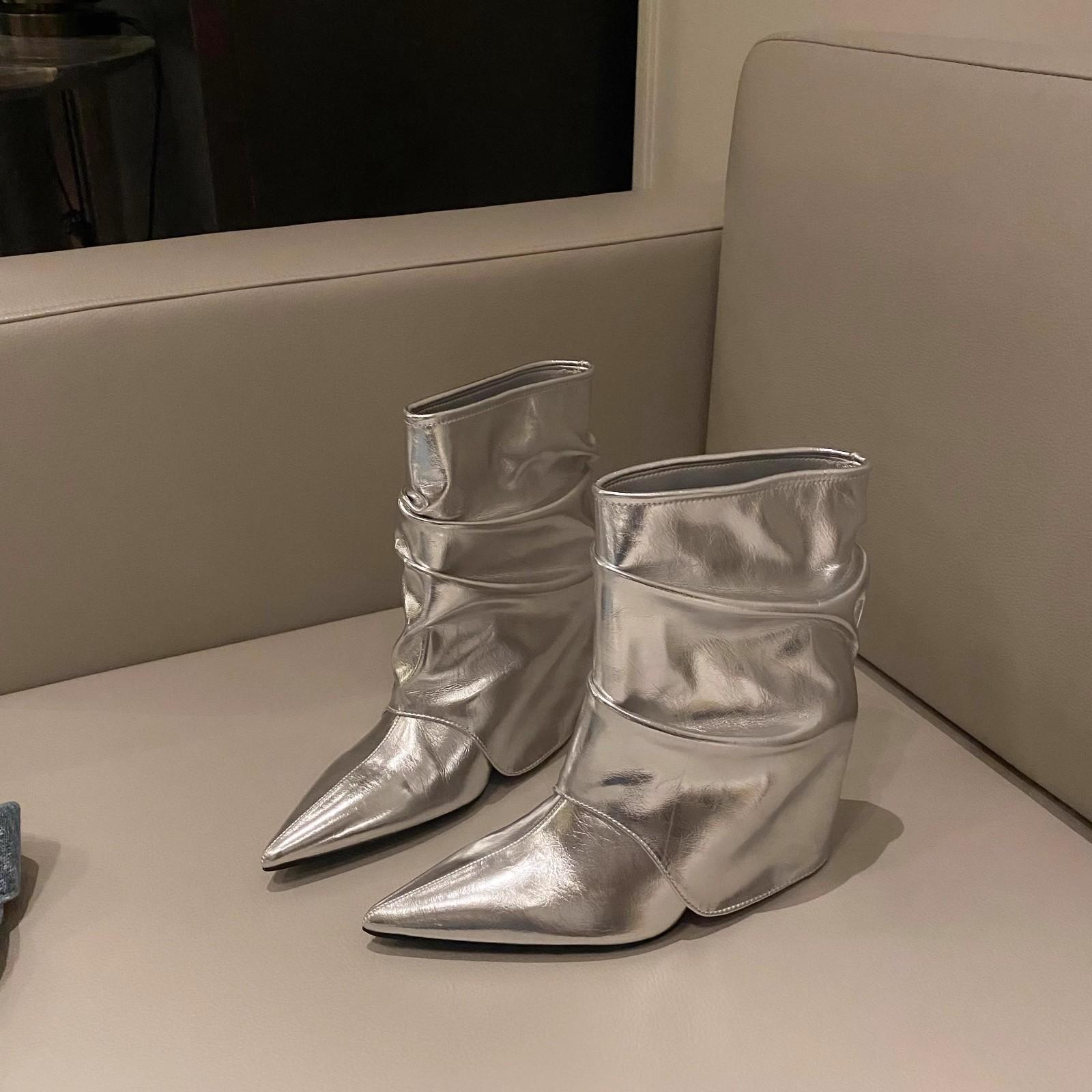 

Дизайн Чувство Spice Girl Клиновидный каблук Брюки Ботинки Осень и Зима Новые Остроносые Одинарные Ботинки Каблук Ботинки Мода Короткие Ботинки 42