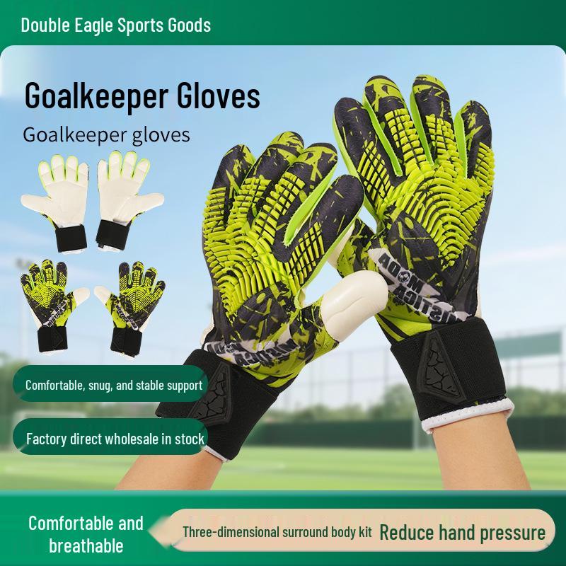 

Durable Latex Goalkeeper Gloves with Finger Protection for Children & Adults Size 9 - Adult зелений