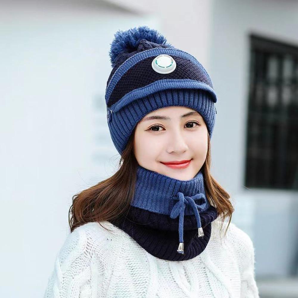 Comfortable Thick Fleece Beanie Hat Scarf Soft Plush Breathable Scarf Cap Keep Warm Winter Hat Mask Women