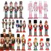 Cartoon Walnut Soldier Figurine Christmas Ornament Colorful Wooden Nutcracker Puppet Figure Desktop Decor Craft Home Decoration