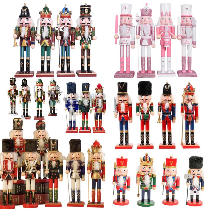 Cartoon Walnut Soldier Figurine Christmas Ornament Colorful Wooden Nutcracker Puppet Figure Desktop Decor Craft Home Decoration