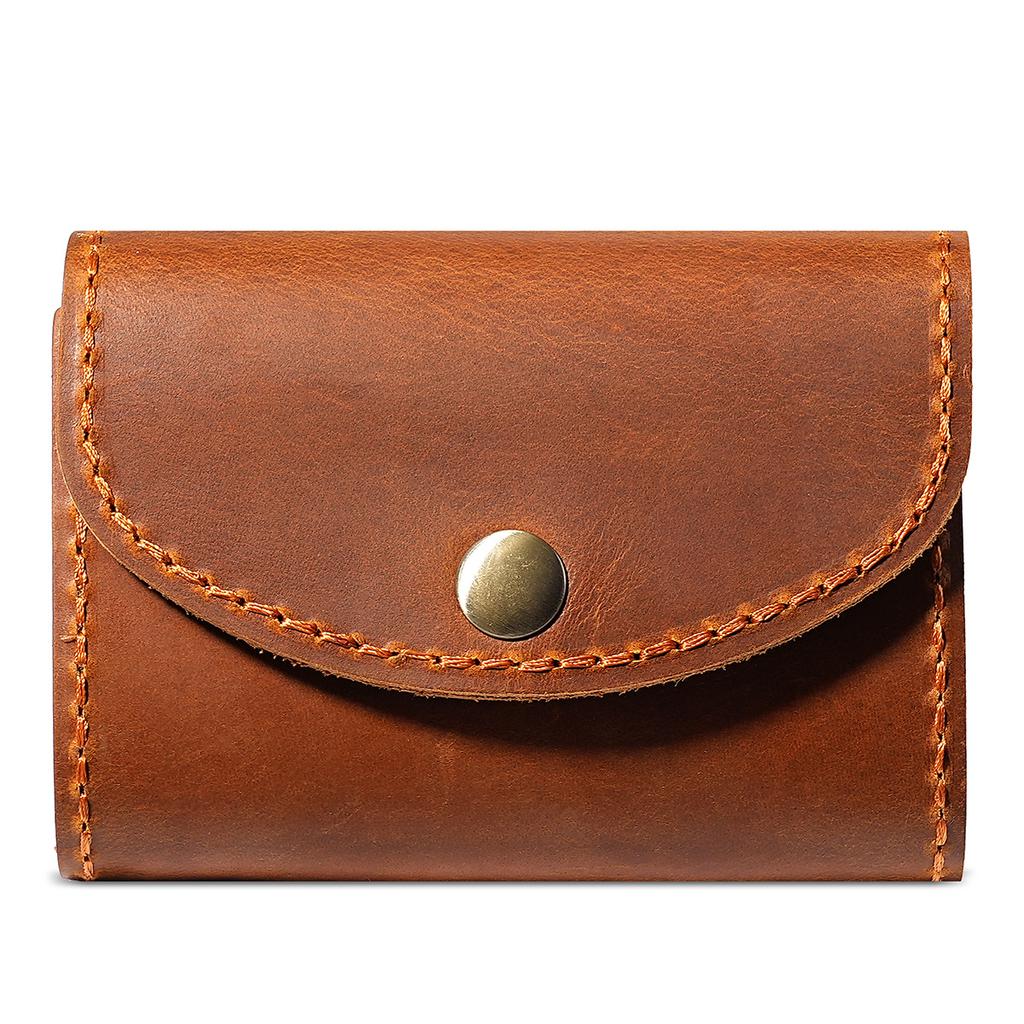 Vintage Crazy Horse Leather Card Holder for Women, Men Retro Accordion Design Snap Closure Wallet with Multi-Card Slots Unisex