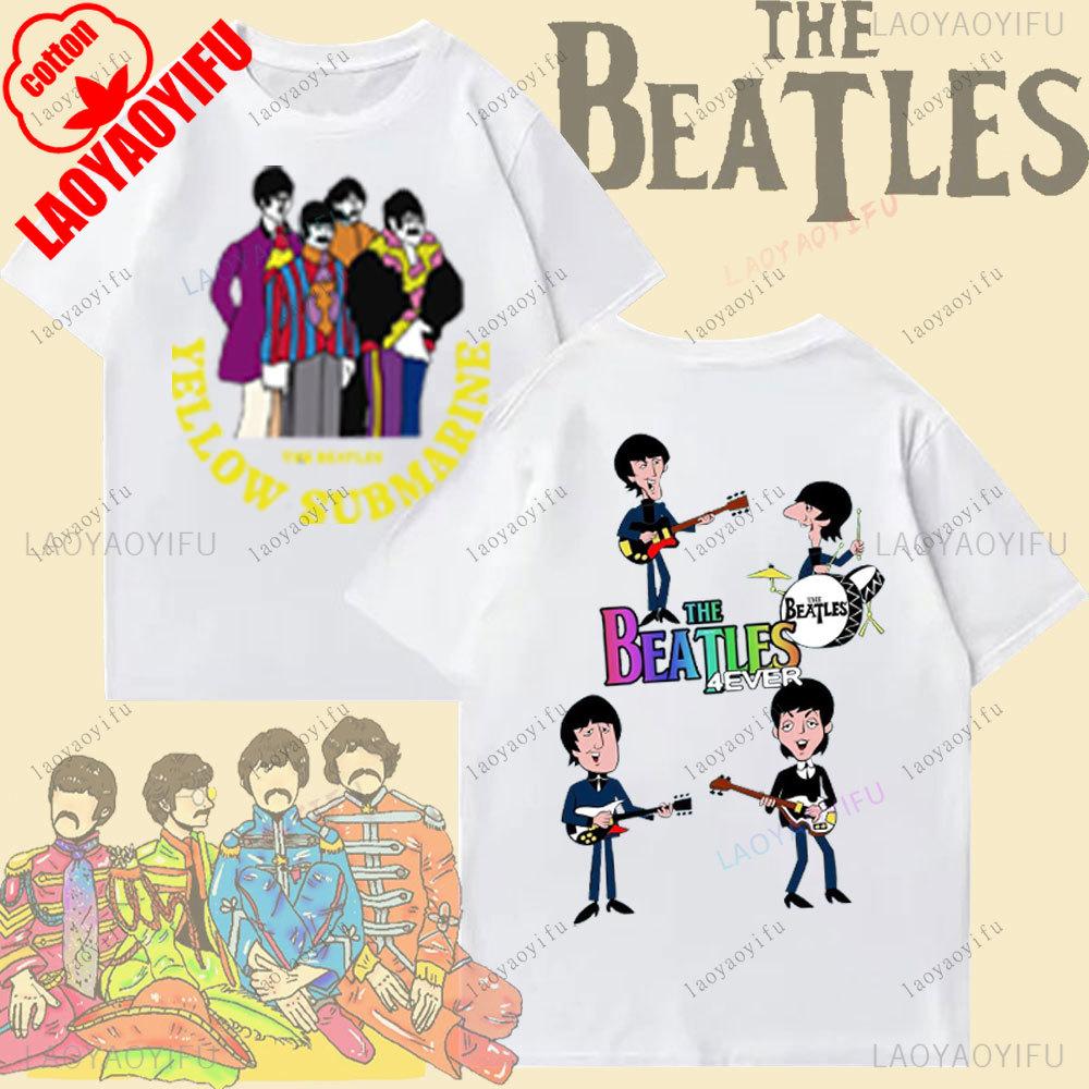 The Beatles Black Rock Band Tshirt Unisexs TShirt Y2k Street Fashion Streetwear Cotton Tops Oneck Shortsleeve Sweatshirt