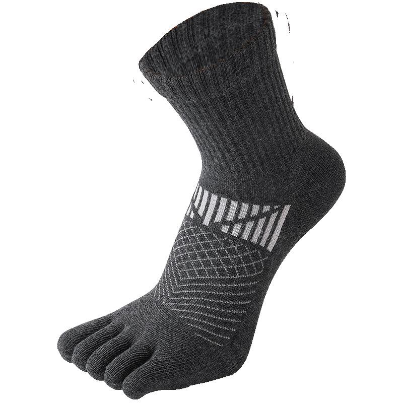 Autumn-Winter Five-Toe Sports Socks - Sweat-Absorbent, Breathable, Thick Pure Cotton, Anti-Odor, Mid-Calf Length