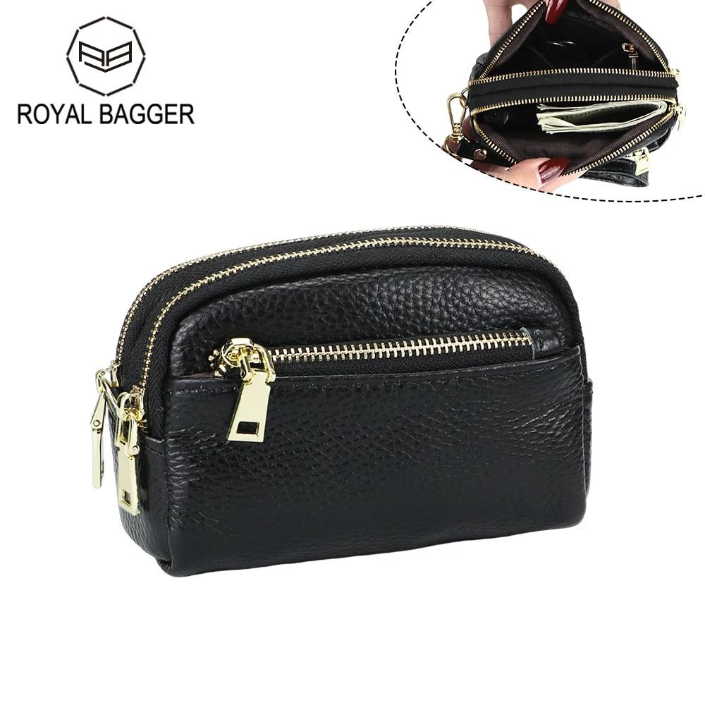 

Кошелек для монет Royal Bagger для женщин из натуральной коровьей кожи, модный простой маленький кошелек, большая вместительная сумка для хранения на тройной молнии 1541 зелёный