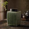 Storage Jar Glazed Square Tea with Rattan Pattern Compact for Office