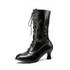 2026 European and American Style Autumn and Winter Lace Up Low Heeled Women's Mid Leg Round Toe Women's Single Boots