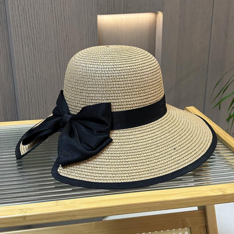 Ladies Big Edge Straw Hat Vacation Sunscreen Beach Hat Bow Split Split Split Bucket Hat UV Protection Sun Hat