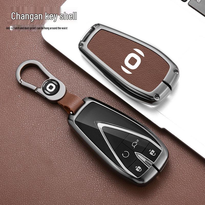 Changan Qiyuan A05/A06/A07 Remote Key Cover: Metal Shell with Leather Snap Button for Q05 125MAX