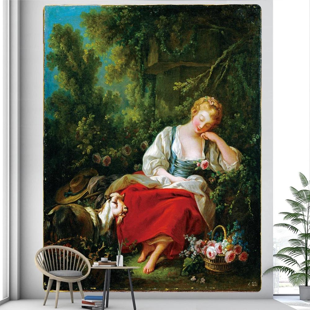 Baroque Lady Tapestry Elegant Noblewoman in Silk Gown Unique Wall Art for Home Decor Living Room Classic Art Lover Gift