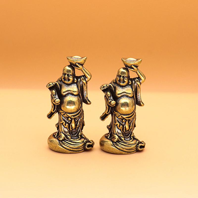 Maitreya Buddha Miniatures Figurines Brass Small Statue Ornaments Home Decor Craft For Living Room Desk Decoration