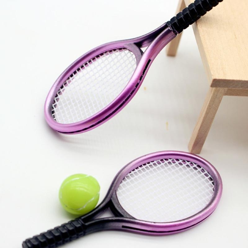 Miniature Tennis Racket Model Figure For Doll House Decors Creative Pretend Play Game Scene Setting Craft Model Display