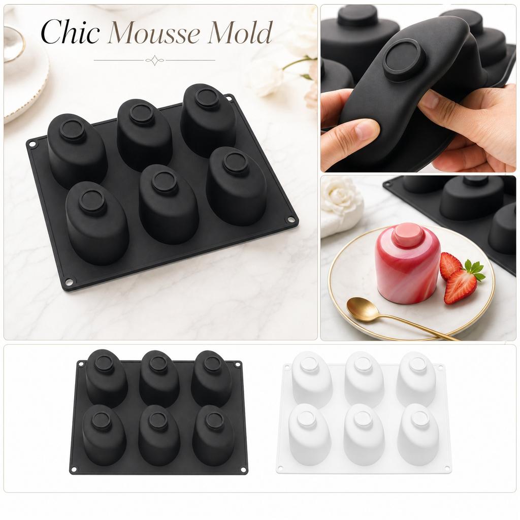 6-Cavity Food Grade Silicone , Nonstick Easy Release, for Dessert, Chocolate, and Baking