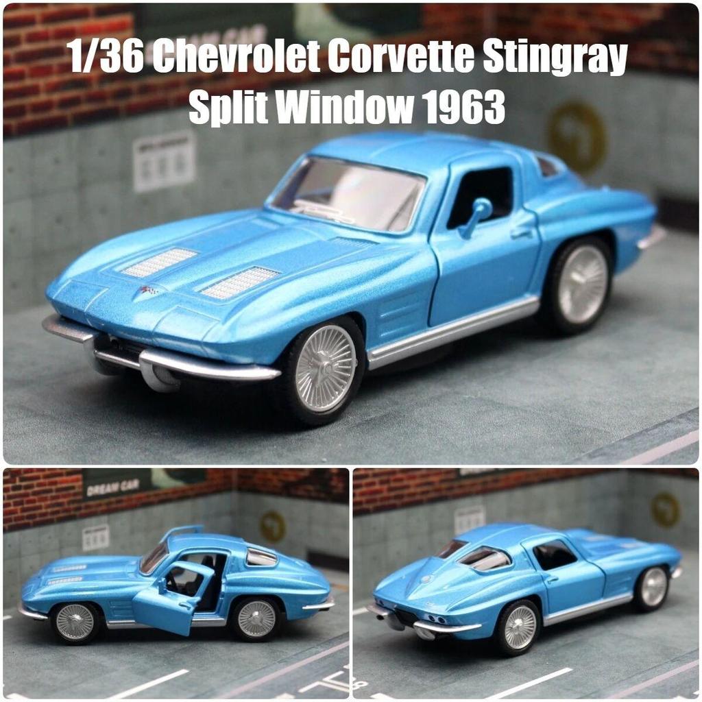 „Retro Classic“, 1963 m. „Chevrolet Corvette C2 Stingray“ 5 colių metalinio automobilio modeliavimo slėginė ir žaislinė transporto priemonė RMZ city 1:36 lydinio modelio dovanos vaikams