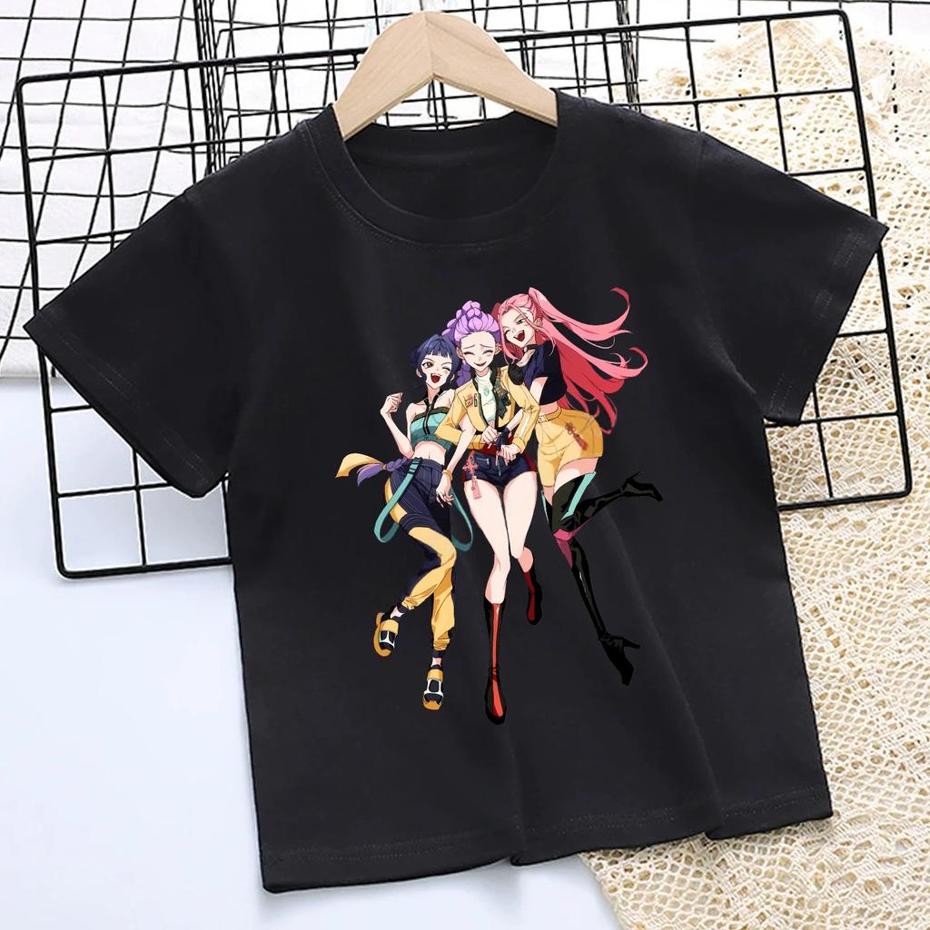 T-shirt per Bambini KPop Demon Hunters Stampa Carina Estate Casual Cotone Magliette per Bambini Moda Manica Corta Abbigliamento Sportivo Ragazze Top