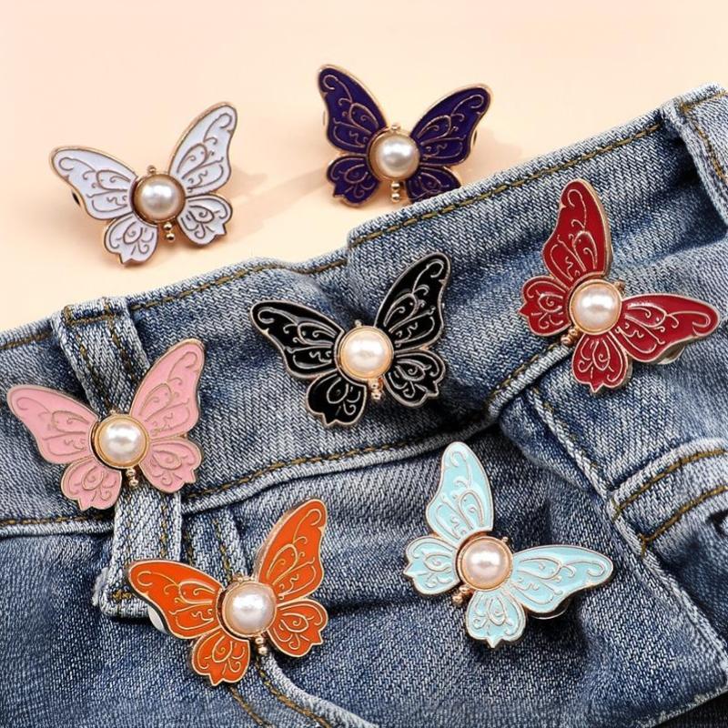 Butterfly Jeans Button Adjustable Clips Waist Tightener Buckle Adjuster For Pants Skirt Retractable Button Pin