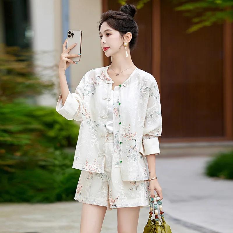 Women's Summer Style Chinese National Sunshine Shorts Two-Piece Set Slimming Anti-Uv Set