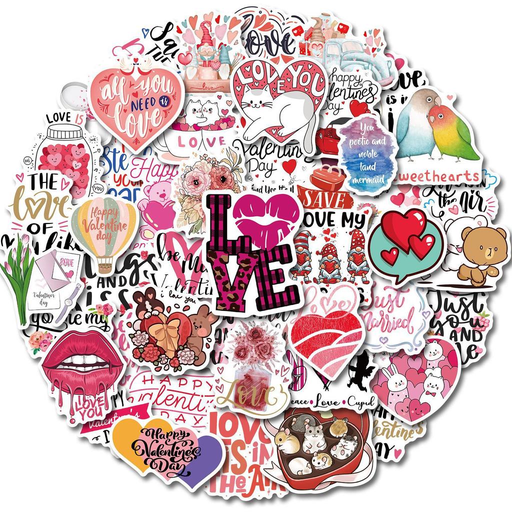 50 PCS Valentine Romantic Stickers - Cute Love Decals for Suitcase, Notebook, DIY Crafts