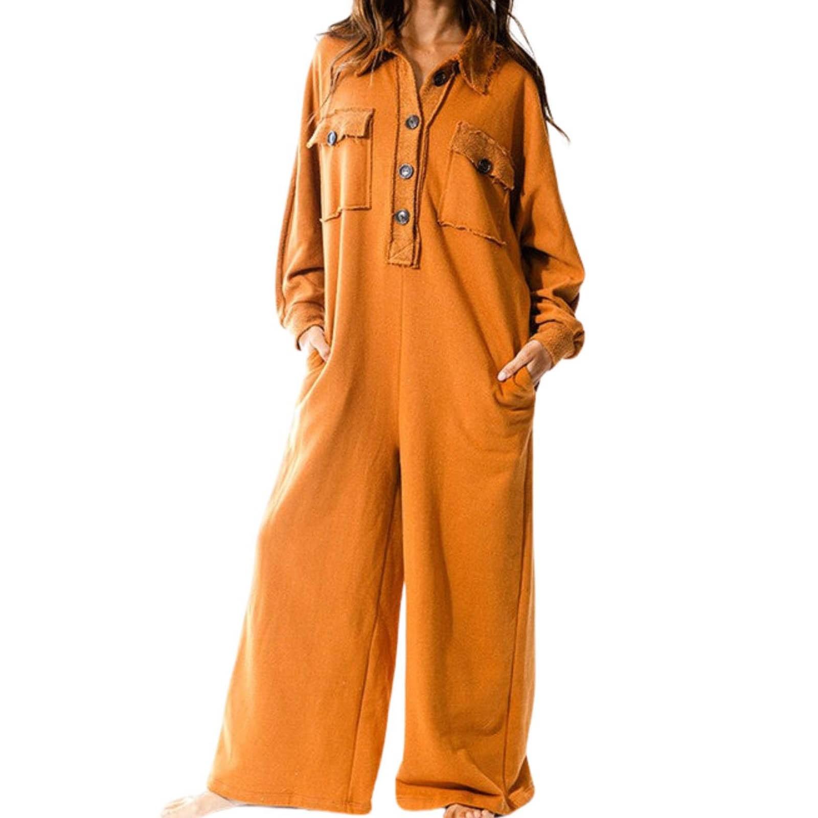 

Женский повседневный комбинезон с длинным рукавом и карманами M оранжевый