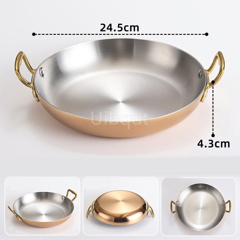 Stainless Steel Spanish Paella Pan Big Double Handle Round Flat Bottom Pan Western Restaurant Fried Chicken Pasta Plate Cookware