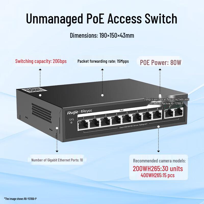 Ruijie Reyee 10portový gigabitový PoE switch pro dohled