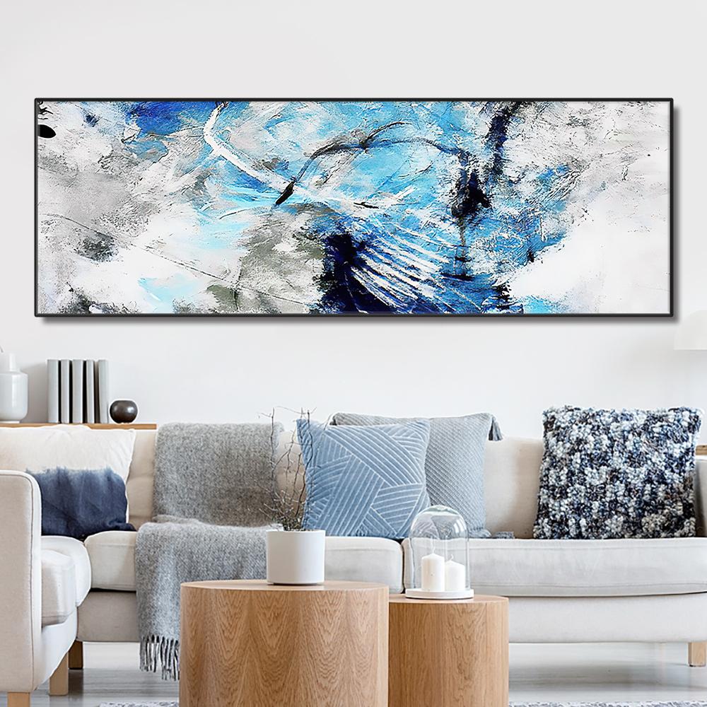 Pictură în ulei abstractă albastră imprimată pe postere de pânză de dimensiuni mari Poze clasice de artă de perete pentru decorarea camerei de zi modernă Cuadros