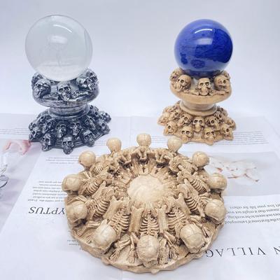 Resin Skull Statue Crystal Ball Base Multi Sided Skull Figurines Creative Desktop Decorations Room Office Bar Halloween Decor