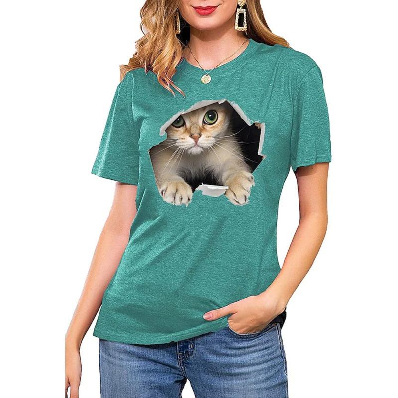 

Женская футболка с V-образным вырезом, 3D цифровая печать, милый кот, модная, с короткими рукавами, повседневная, дышащая, быстросохнущая одежда 5XL