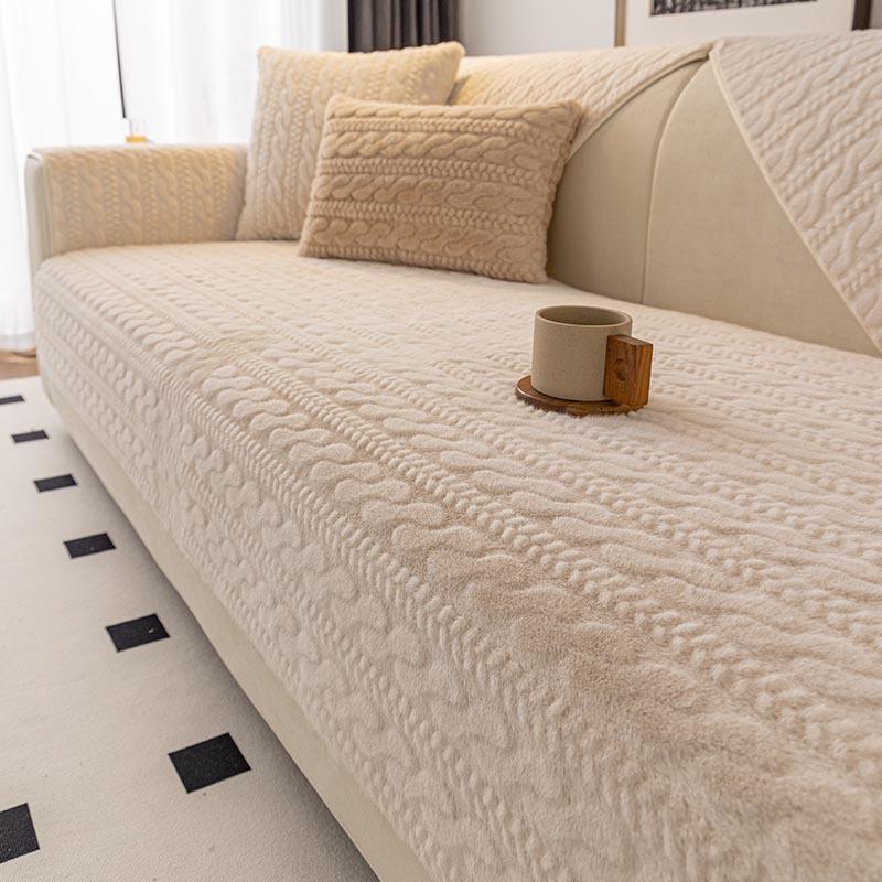 New Rabbit Plush Sofa Cushion Universal Non-Slip Straight Row Cushion For All Seasons Premium Sense Cover Cloth Towel Cover