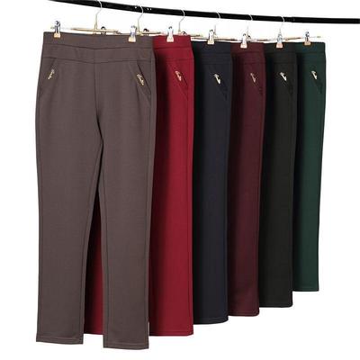 Women's Spring Plus Size Stretch High-Waisted Straight-Leg Pants Autumn Casual Outerwear Pants for Mature Women