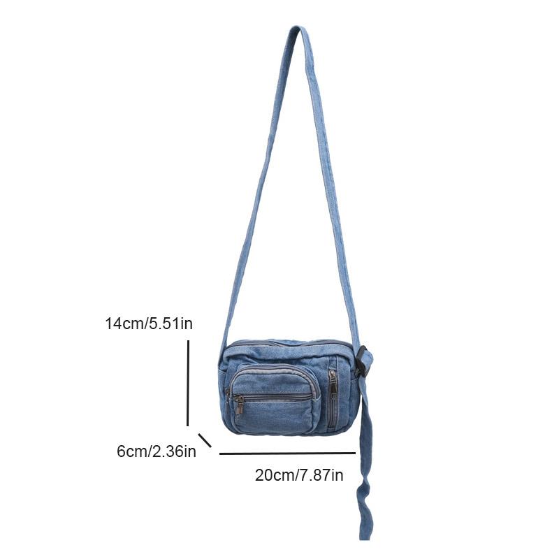 Retro Japanese versatile washed denim small bag casual Hong Kong style shoulder messenger bag women's mini mobile phone bag men
