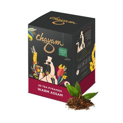 CHAYAM Warm Assam - 20 Pyramid Black Tea Bags | Strong Whole Leaf Orthodox Tea from Assam | Bold & Malty Flavour | Premium Indian Black Tea