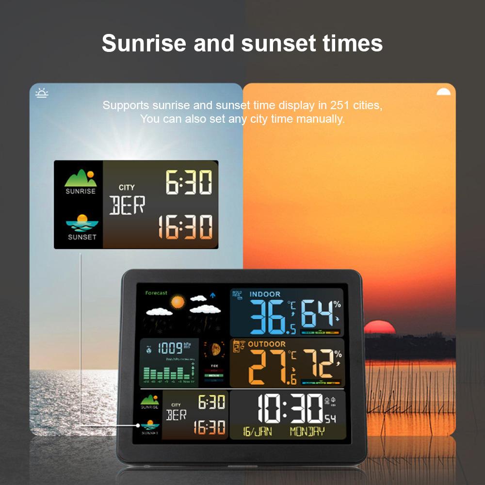 Stație meteo fără fir pentru interior, exterior, cu senzori, afișaj color, prognoză meteo digitală