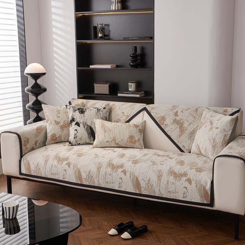 Solid Color Rendering Sofa Mat Non-slip Sofa Cover Four Seasons Universal Chenille Couch Cover Black Border French Couch Cushion