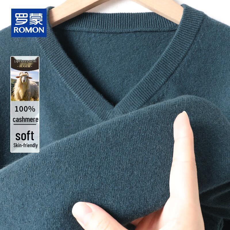 ROMON Men's Thick 100% Cashmere V-Neck Pullover Sweater
