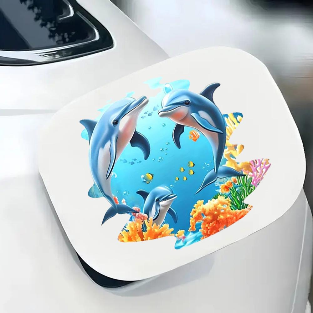 QT2366#15cm Delfín Oceánský svět Živé korálové útesy a ryby Samolepka na auto pro notebook, nákladní automobil, motocykl, okno