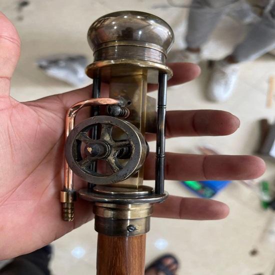 Brass Steampunk Collectible Walking Stick Cane With Model Working Steam Engine
